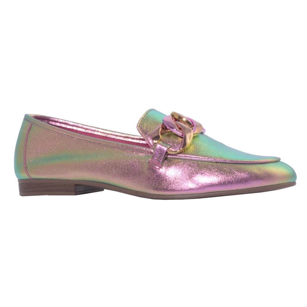 Loafer Couro Holográfico Rosa - Essencial Lounge